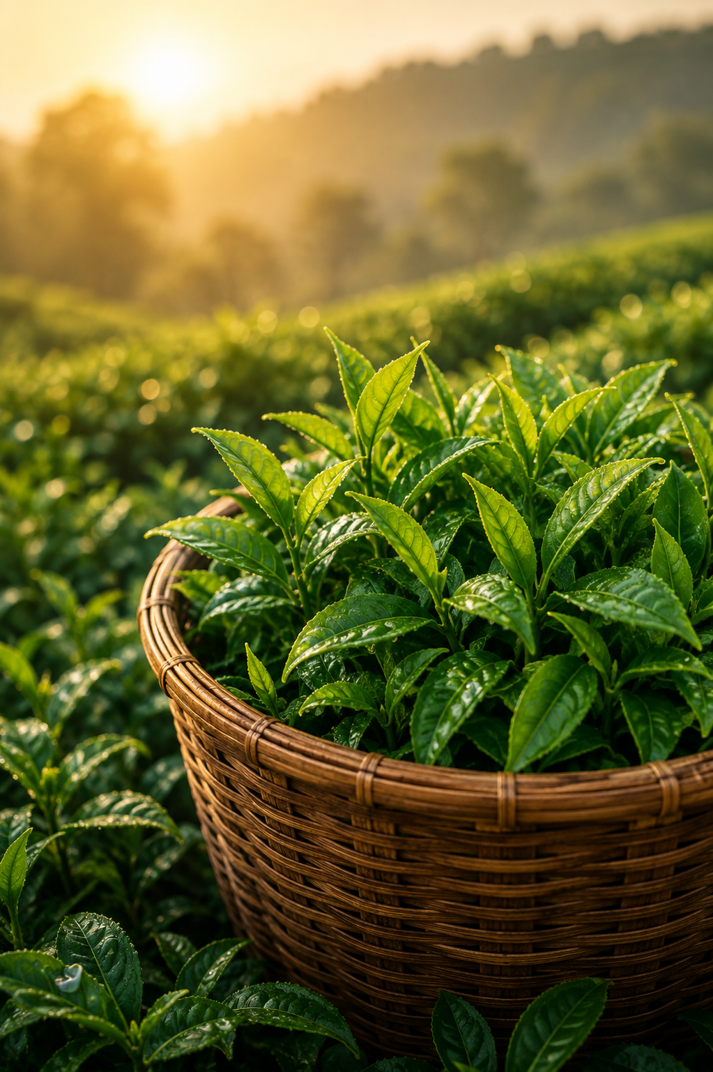 Freshly selected tea leaves